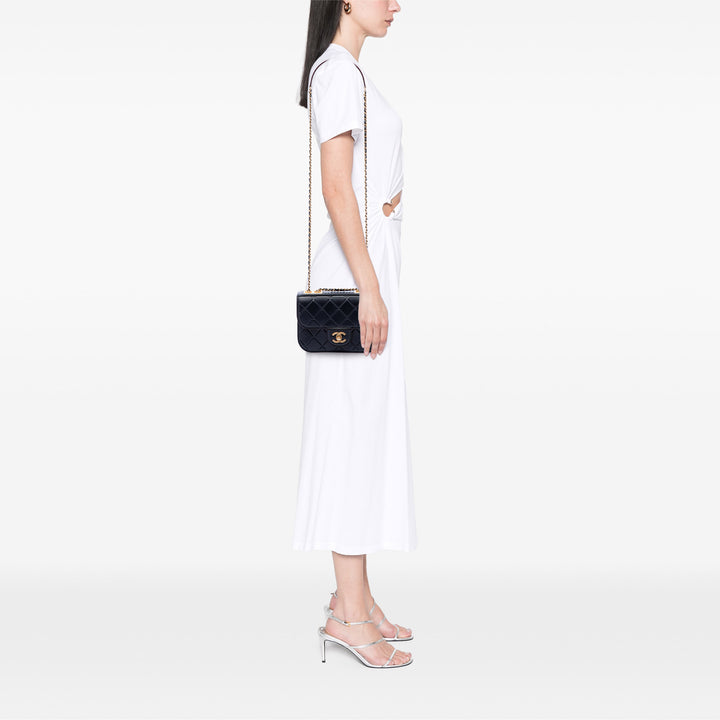 Chanel CC embossé Quilt Rabat simple Cuir de veau
