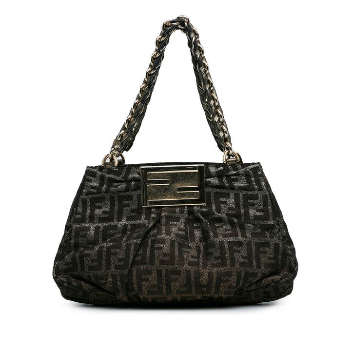 Fendi Small Zucca Metallic Canvas Mia Shoulder Bag Brown - GABY PARIS