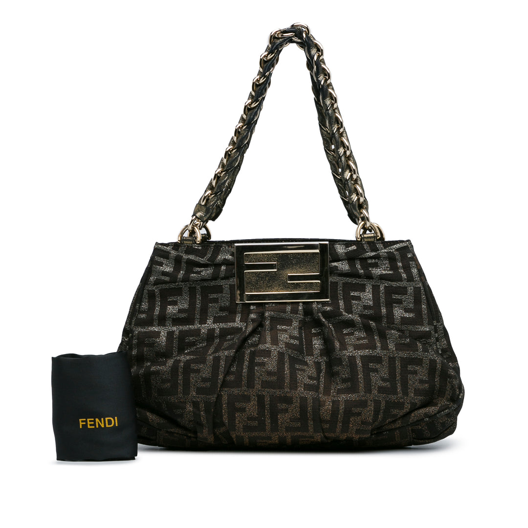 Fendi Small Zucca Metallic Canvas Mia Shoulder Bag Brown - GABY PARIS