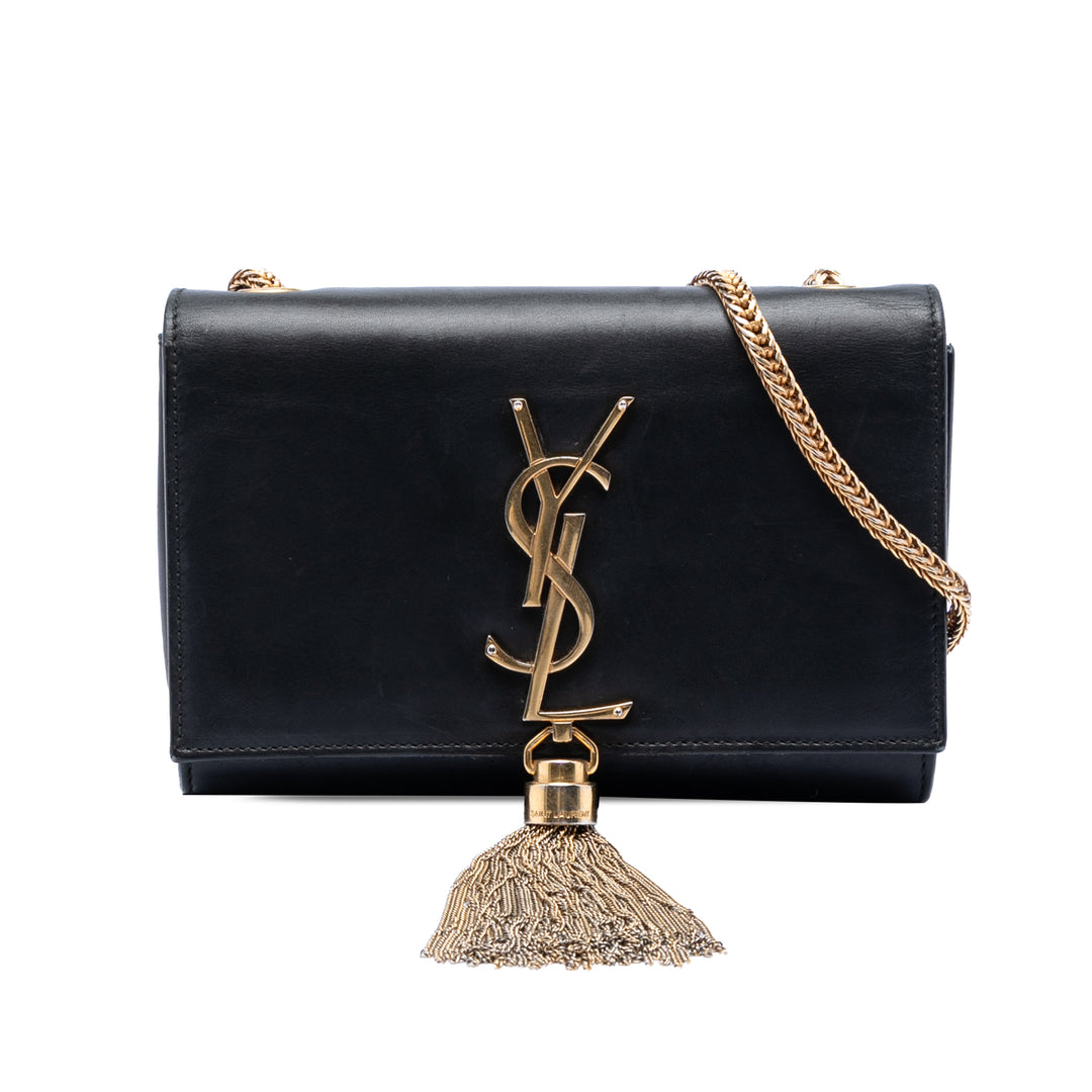 Saint Laurent Small Smooth Cuir de veau Monogram Kate Pompon Sac porté croisé