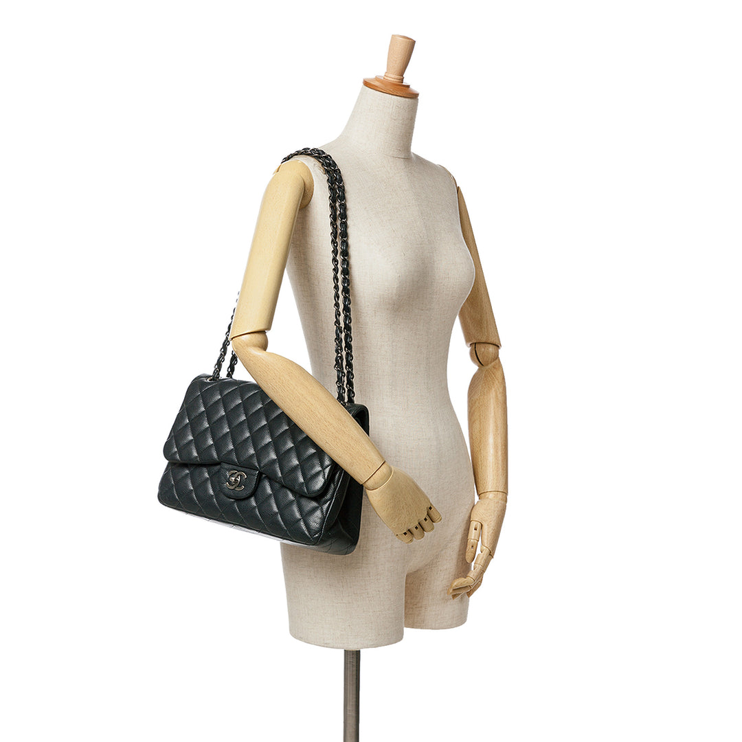 Jumbo Classic Caviar Double Flap Black - Gaby Paris