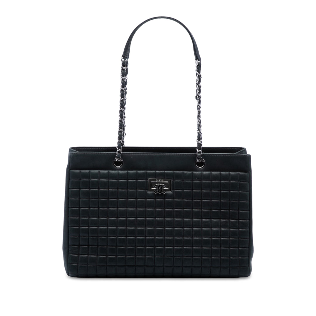 Chanel CC Bubble Quilt Irisé Cabas chaîne Cuir de veau Noir