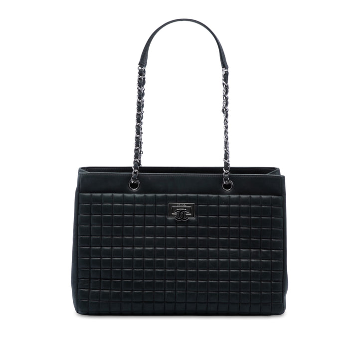Chanel CC Bubble Quilt Irisé Cabas chaîne Cuir de veau Noir