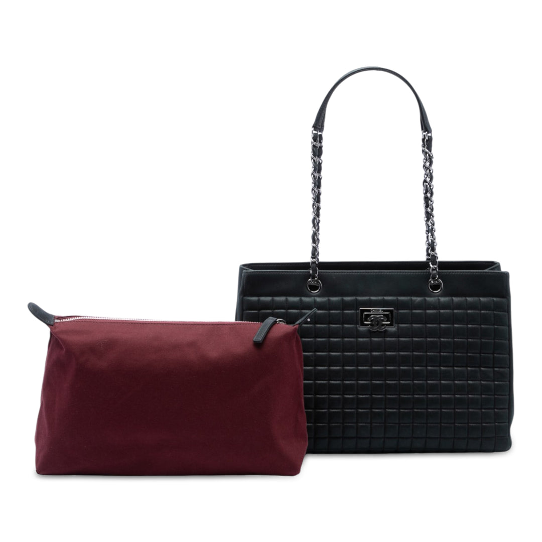 Chanel CC Bubble Quilt Irisé Cabas chaîne Cuir de veau Noir