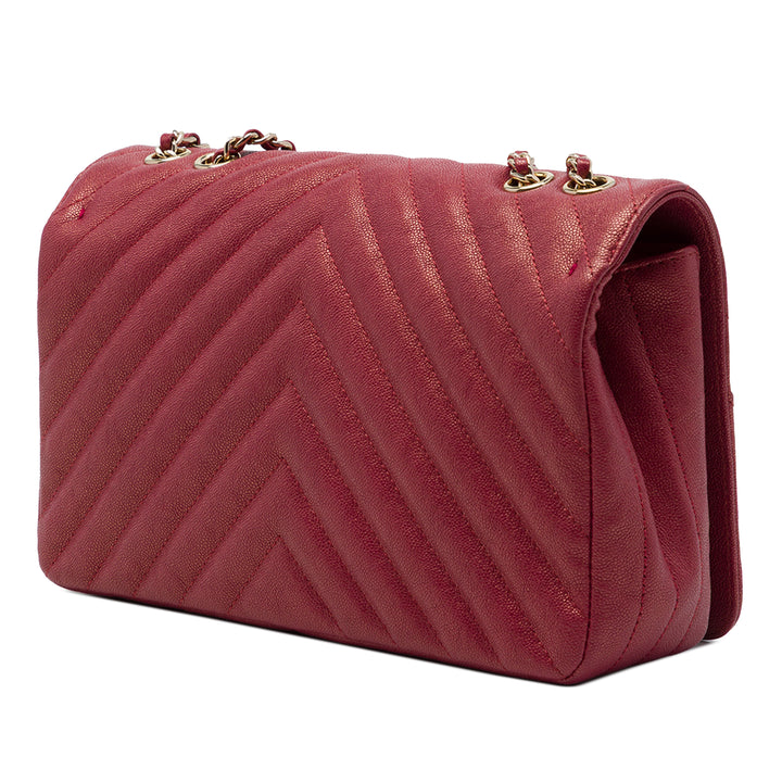 Chanel Chevron Irisé Statement à rabat Moyen Cuir caviar Rouge – vue 2 – GABY PARIS