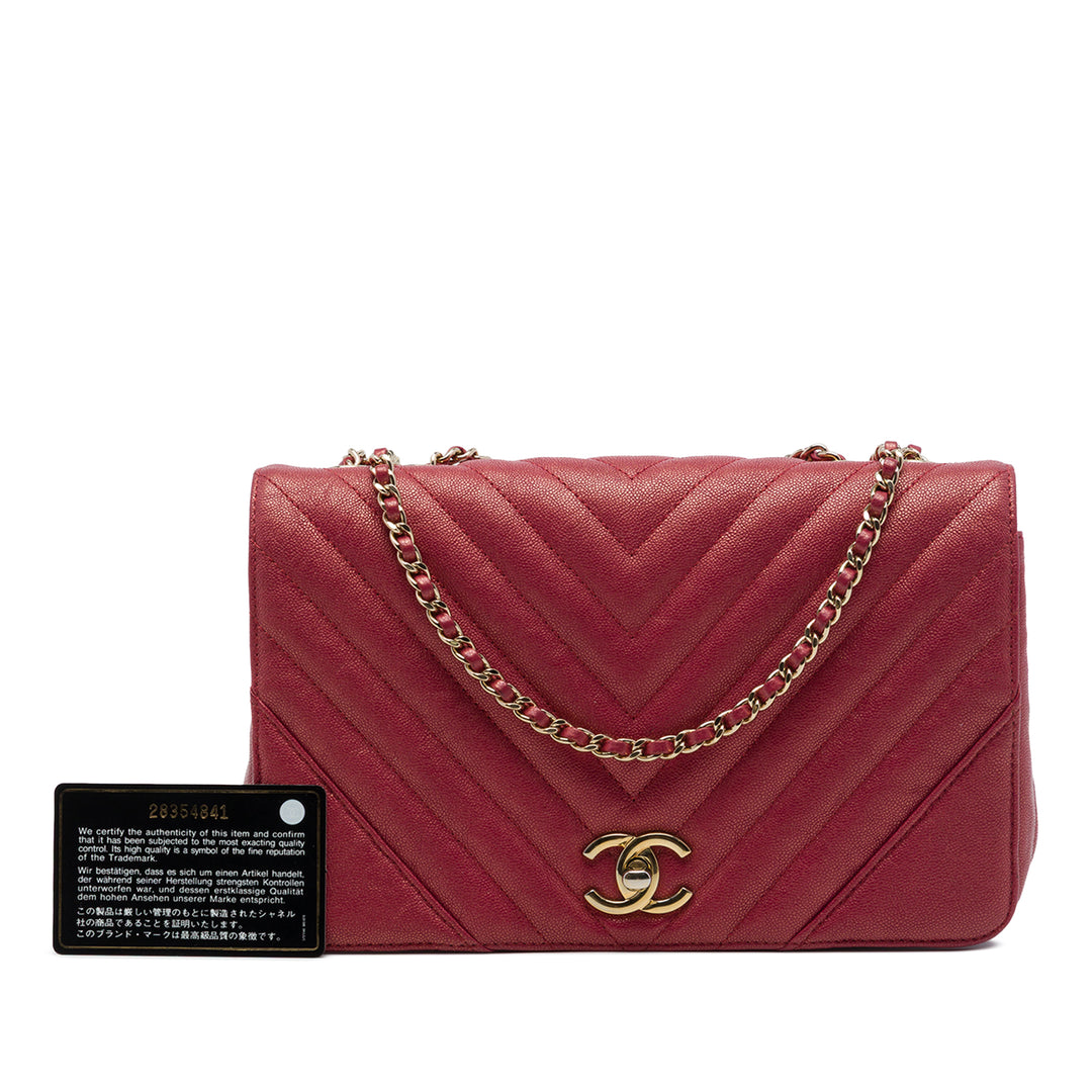 Chanel Chevron Irisé Statement à rabat Moyen Cuir caviar Rouge – vue 7 – GABY PARIS