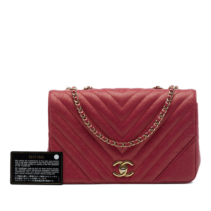 Chanel Chevron Irisé Statement à rabat Moyen Cuir caviar Rouge – vue 7 – GABY PARIS