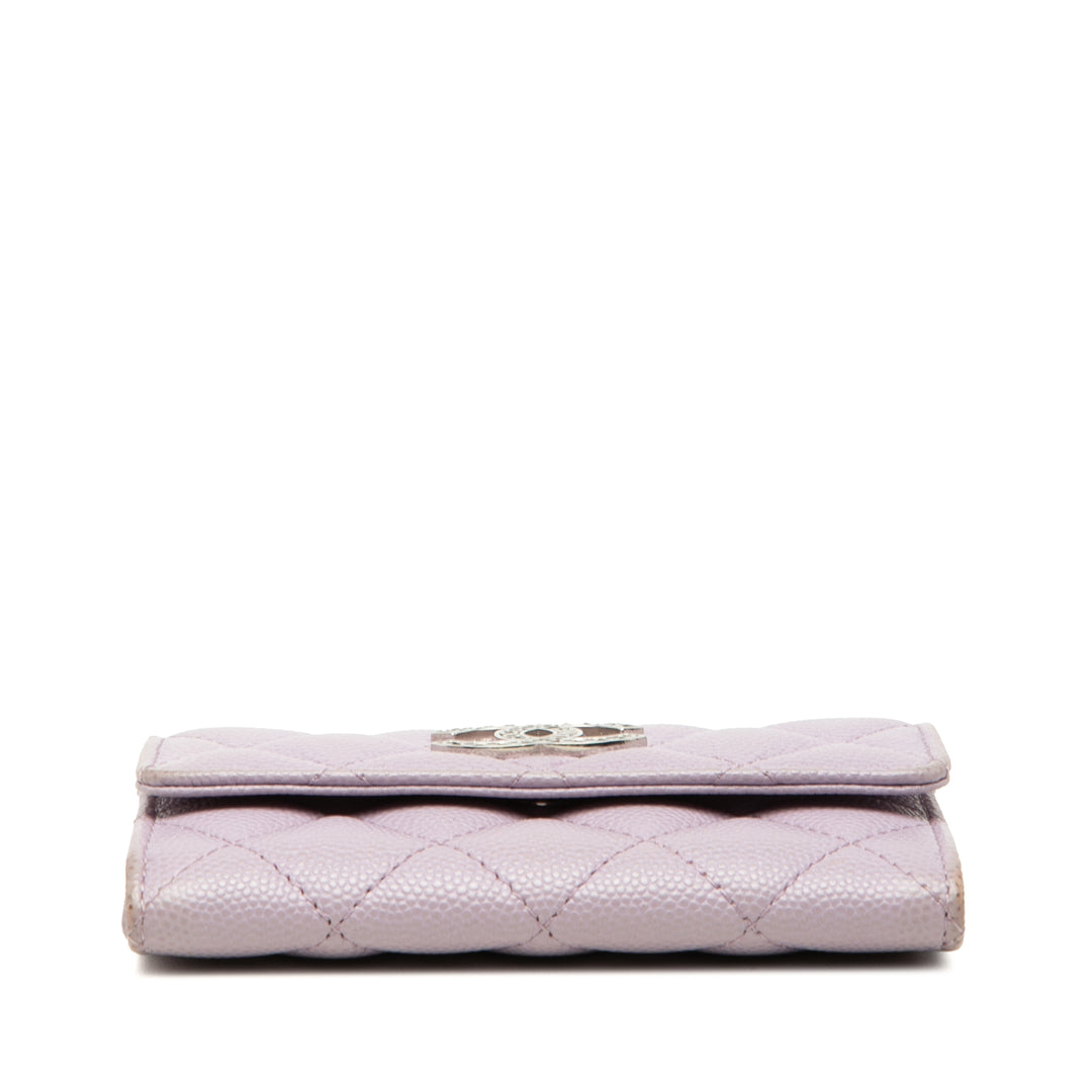 CC Matelassé à rabat Porte-cartes Cuir caviar Violet