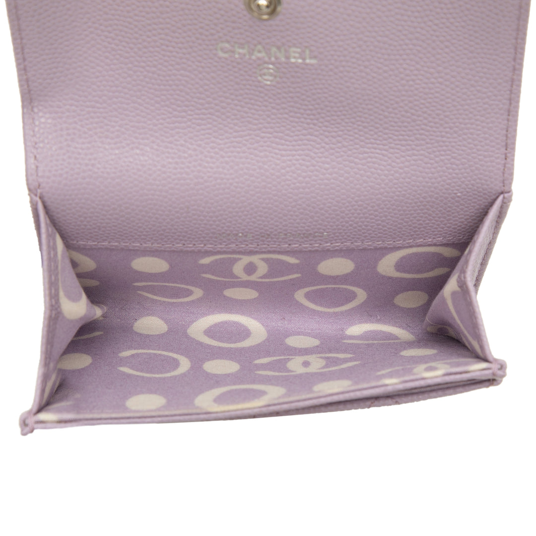 CC Matelassé à rabat Porte-cartes Cuir caviar Violet