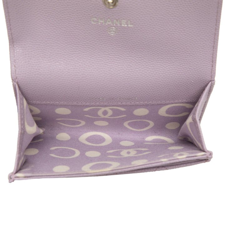 CC Matelassé à rabat Porte-cartes Cuir caviar Violet