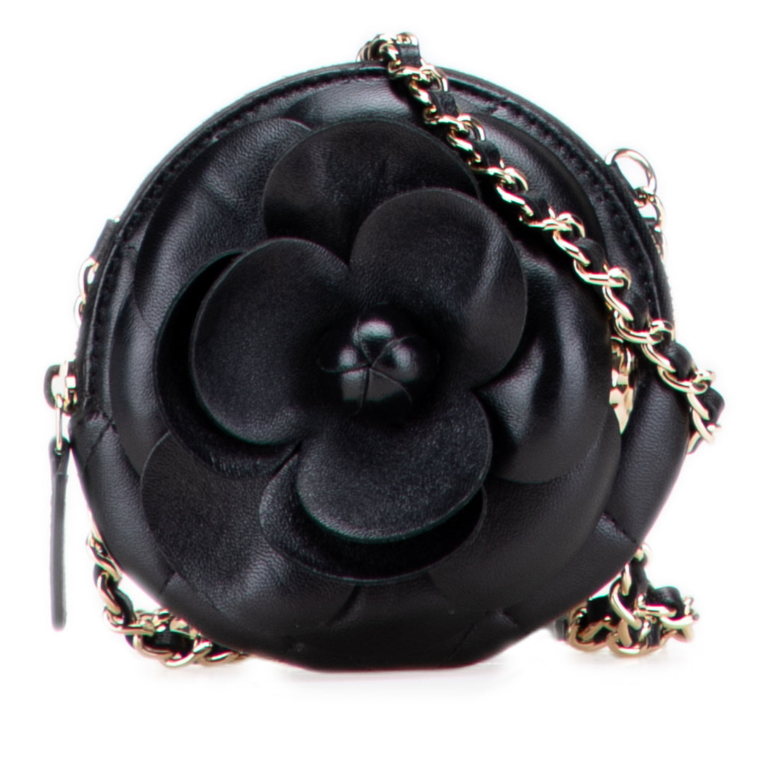 Mini CC Lambskin Camellia Bouquet Round Clutch on Chain Black - Gaby Paris