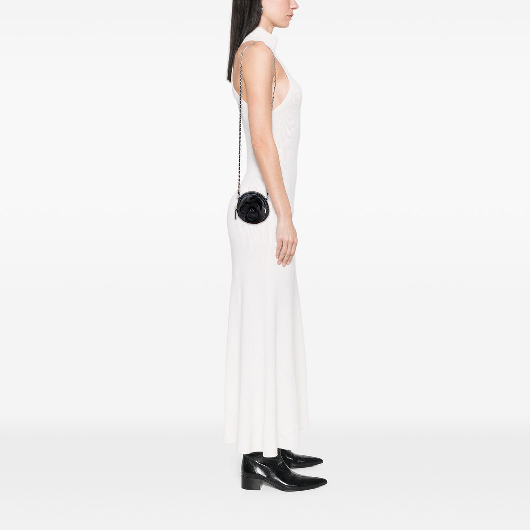 Mini CC Lambskin Camellia Bouquet Round Clutch on Chain Black - Gaby Paris