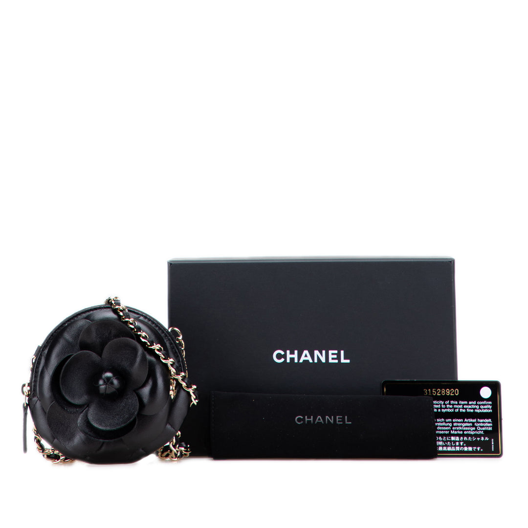 Mini CC Lambskin Camellia Bouquet Round Clutch on Chain Black - Gaby Paris