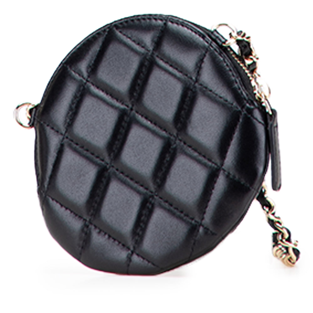 Mini CC Lambskin Camellia Bouquet Round Clutch on Chain Black - Gaby Paris