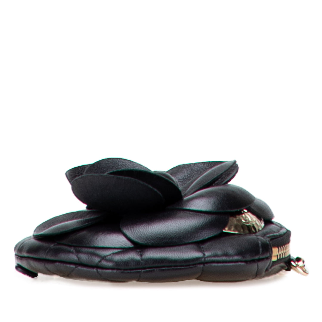 Mini CC Lambskin Camellia Bouquet Round Clutch on Chain Black - Gaby Paris