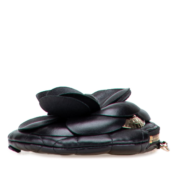 Mini CC Lambskin Camellia Bouquet Round Clutch on Chain Black - Gaby Paris