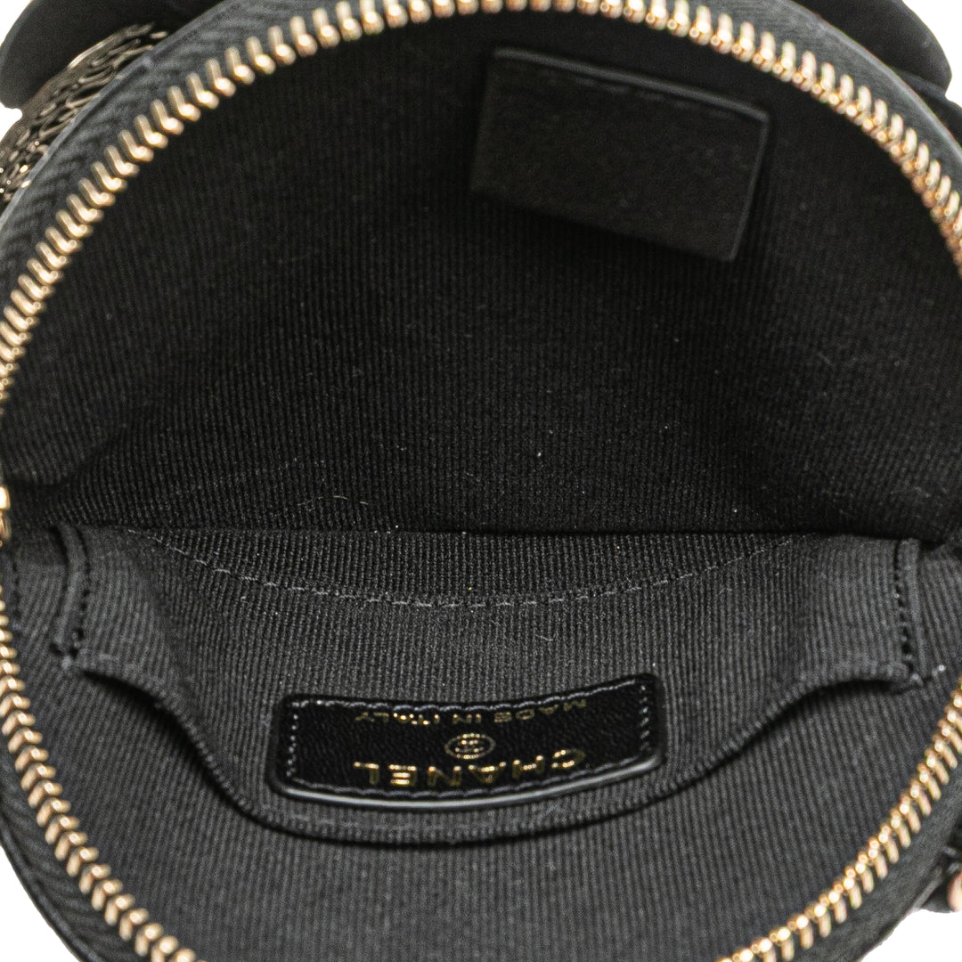 Mini CC Lambskin Camellia Bouquet Round Clutch on Chain Black - Gaby Paris