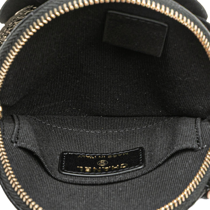 Mini CC Lambskin Camellia Bouquet Round Clutch on Chain Black - Gaby Paris