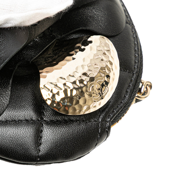 Mini CC Lambskin Camellia Bouquet Round Clutch on Chain Black - Gaby Paris