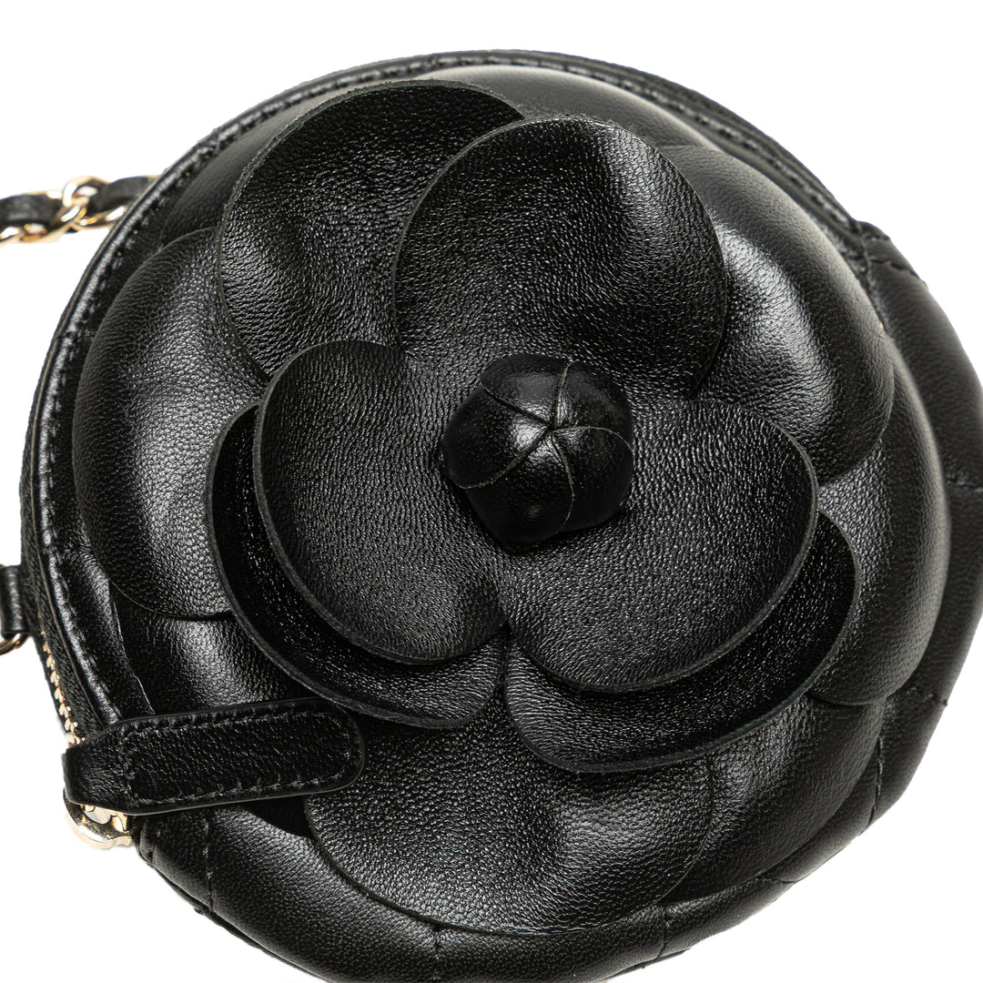 Mini CC Lambskin Camellia Bouquet Round Clutch on Chain Black - Gaby Paris