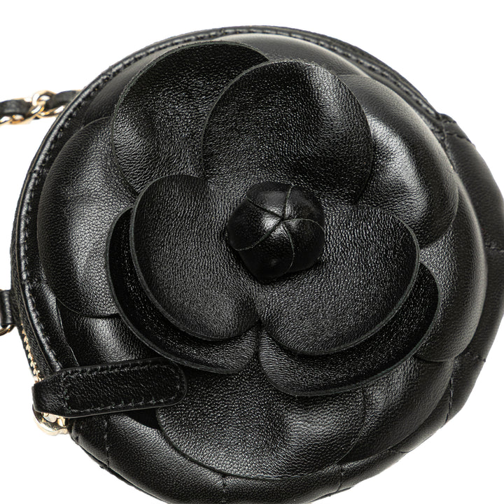 Mini CC Lambskin Camellia Bouquet Round Clutch on Chain Black - Gaby Paris