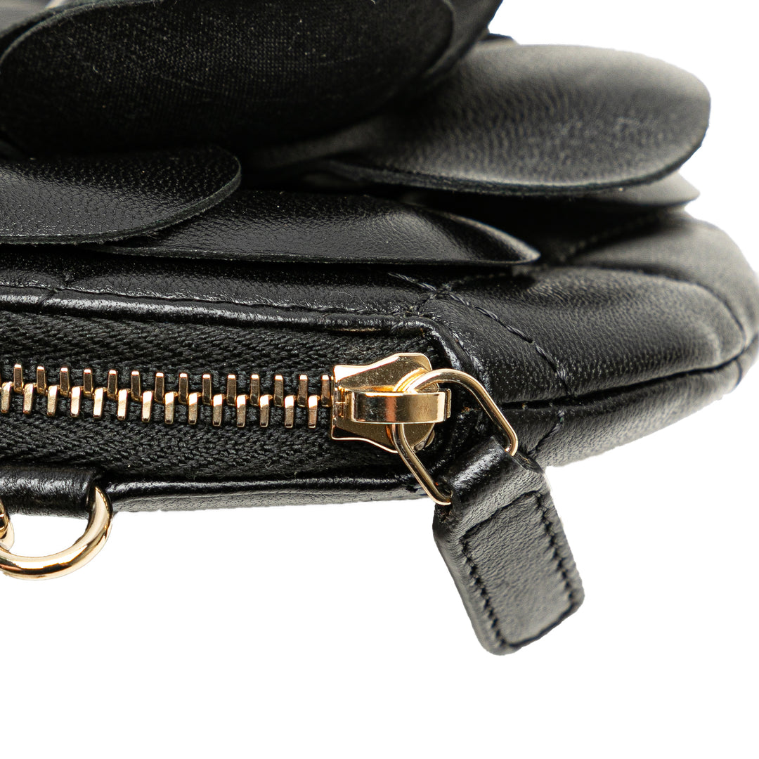Mini CC Lambskin Camellia Bouquet Round Clutch on Chain Black - Gaby Paris