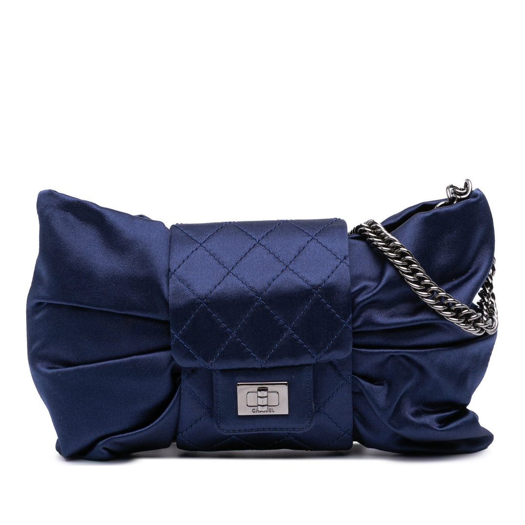 CC Satin Bow Clutch with Chain Blue - Gaby Paris