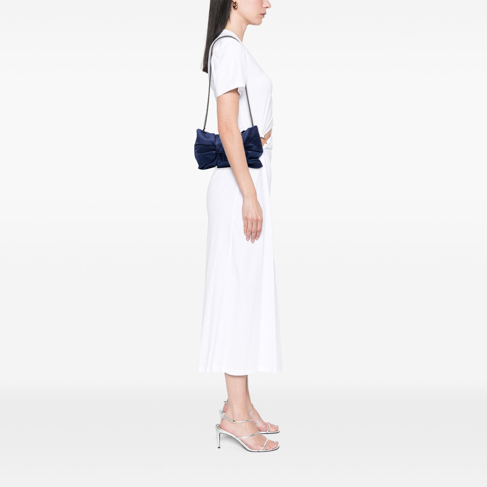 CC Satin Bow Clutch with Chain Blue - Gaby Paris