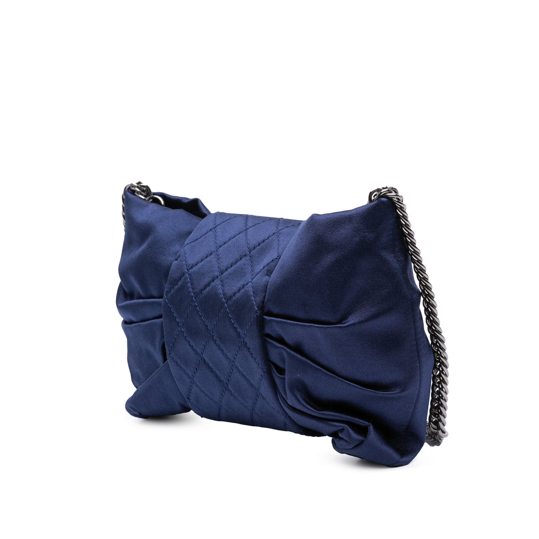 CC Satin Bow Clutch with Chain Blue - Gaby Paris
