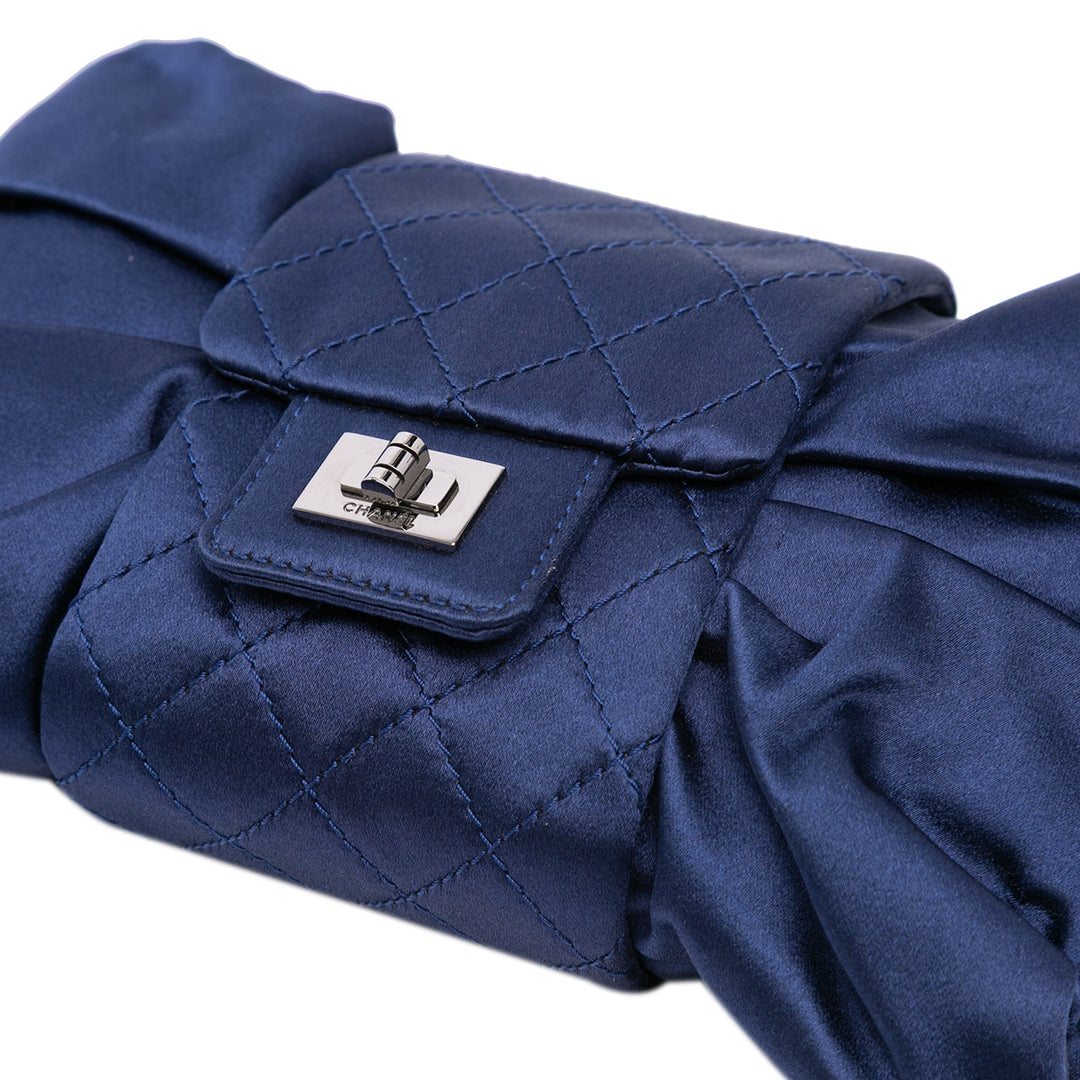 CC Satin Bow Clutch with Chain Blue - Gaby Paris