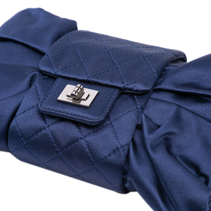 CC Satin Bow Clutch with Chain Blue - Gaby Paris