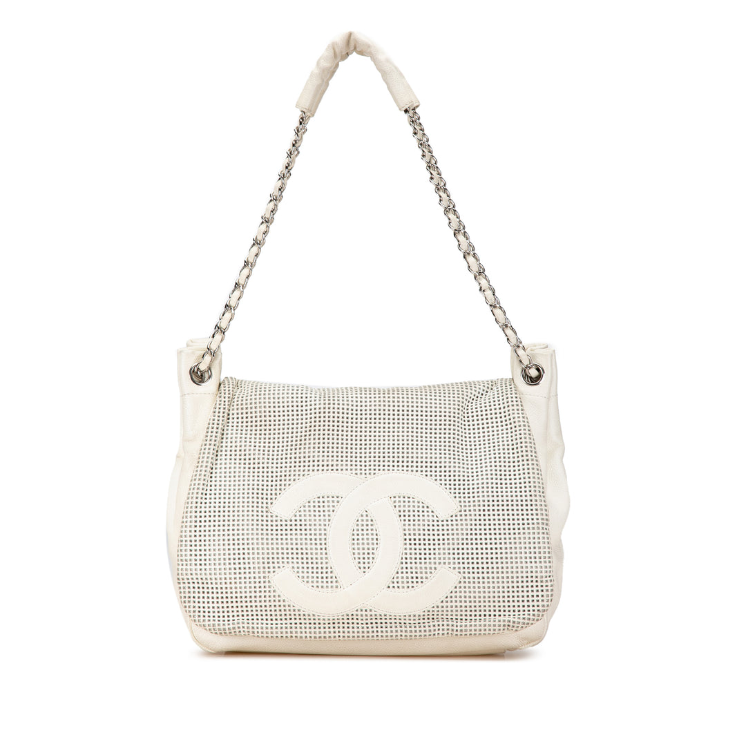 Chanel Caviar Perforated Hollywood Accordion Flap White - GABY PARIS