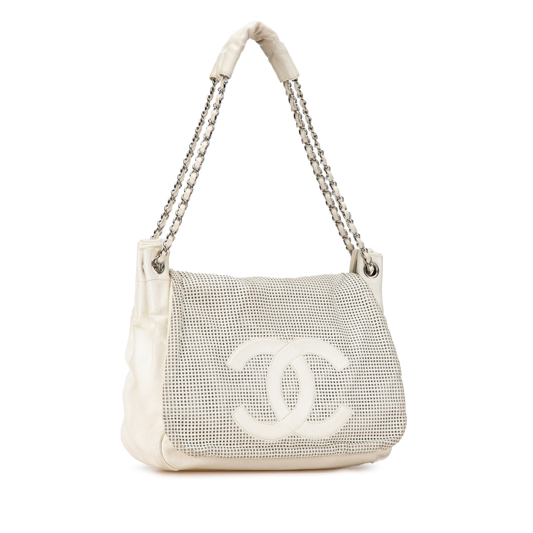 Chanel Caviar Perforated Hollywood Accordion Flap White - GABY PARIS