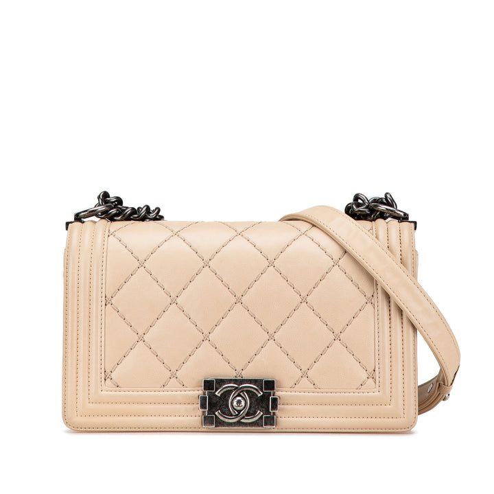 Chanel Old Medium vieilli Cuir de veau Double Stitch Boy à rabat