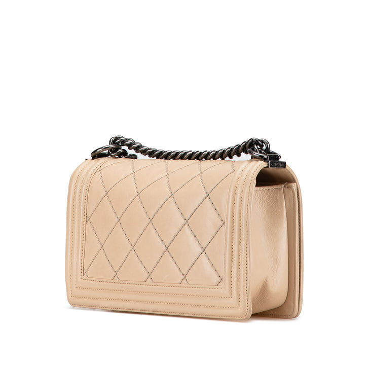 Chanel Old Medium vieilli Cuir de veau Double Stitch Boy à rabat