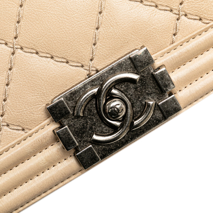 Chanel Old Medium vieilli Cuir de veau Double Stitch Boy à rabat
