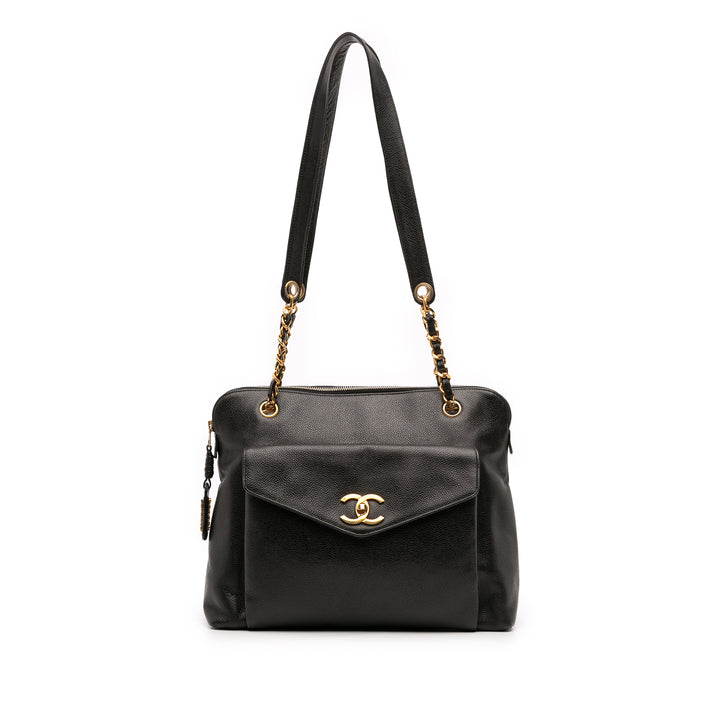 Chanel Caviar Front Pocket Chain Cabas Noir