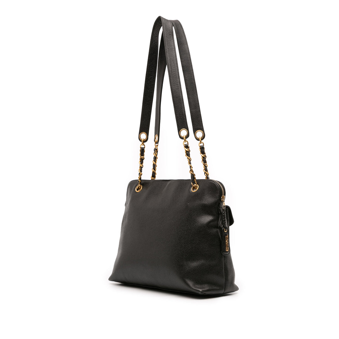 Chanel Caviar Front Pocket Chain Cabas Noir