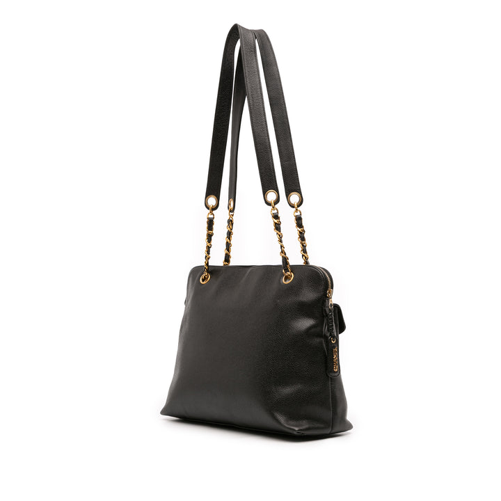 Chanel Caviar Front Pocket Chain Cabas Noir