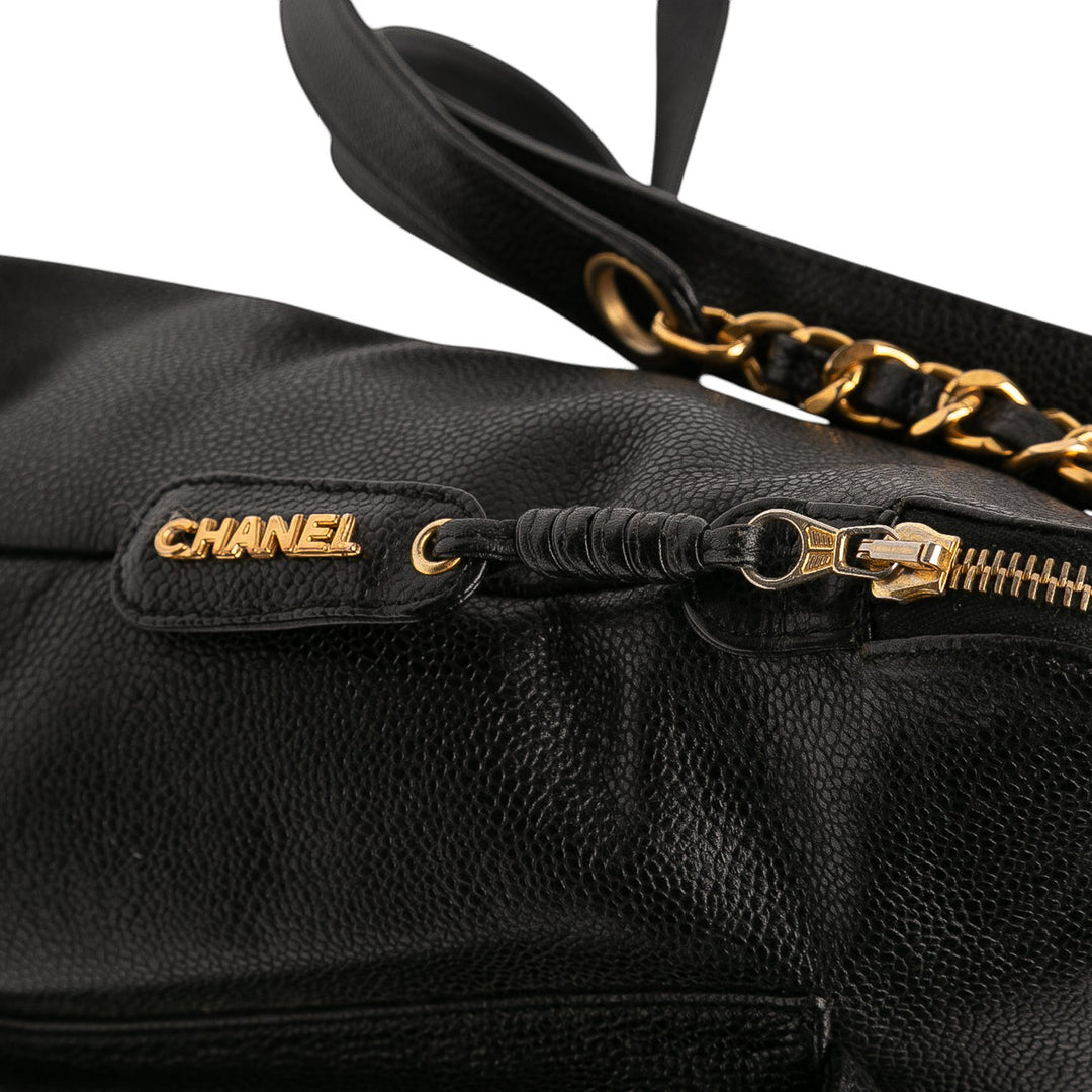 Chanel Caviar Front Pocket Chain Cabas Noir