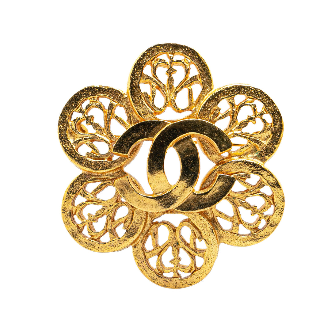 Chanel Gold Plated CC Flower Brooch Gold - GABY PARIS