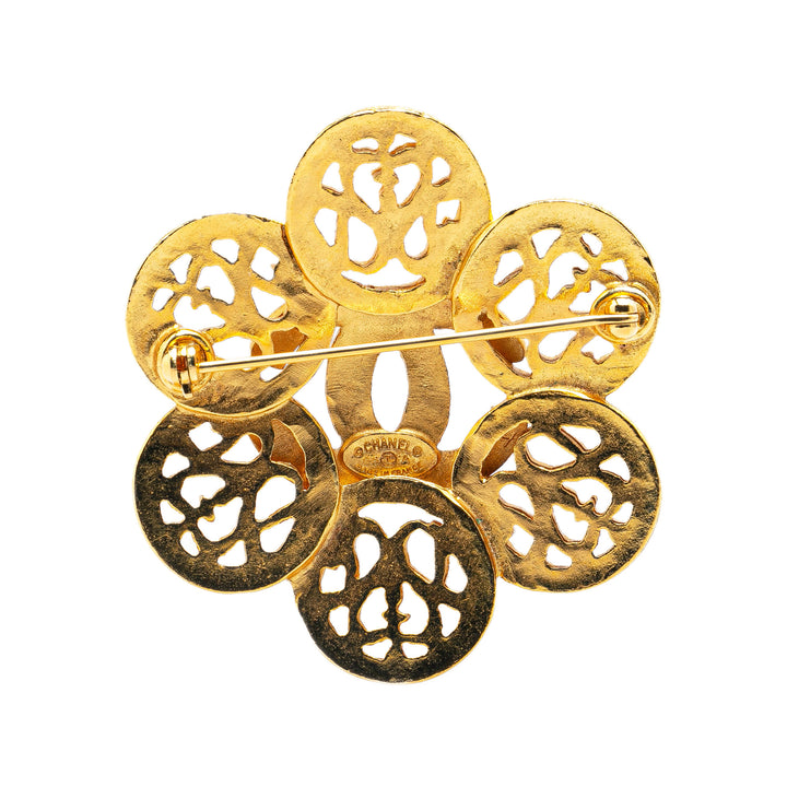 Chanel Gold Plated CC Flower Brooch Gold - GABY PARIS