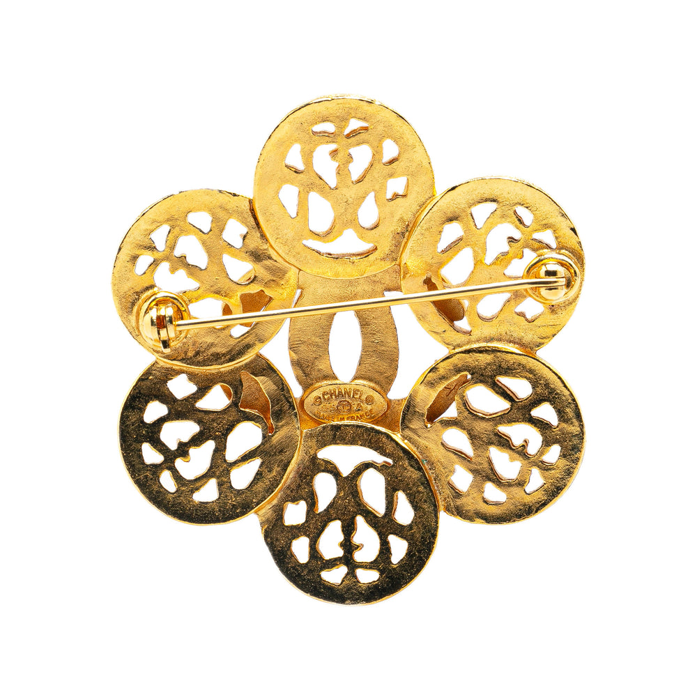 Gold Plated CC Flower Brooch Gold - Gaby Paris