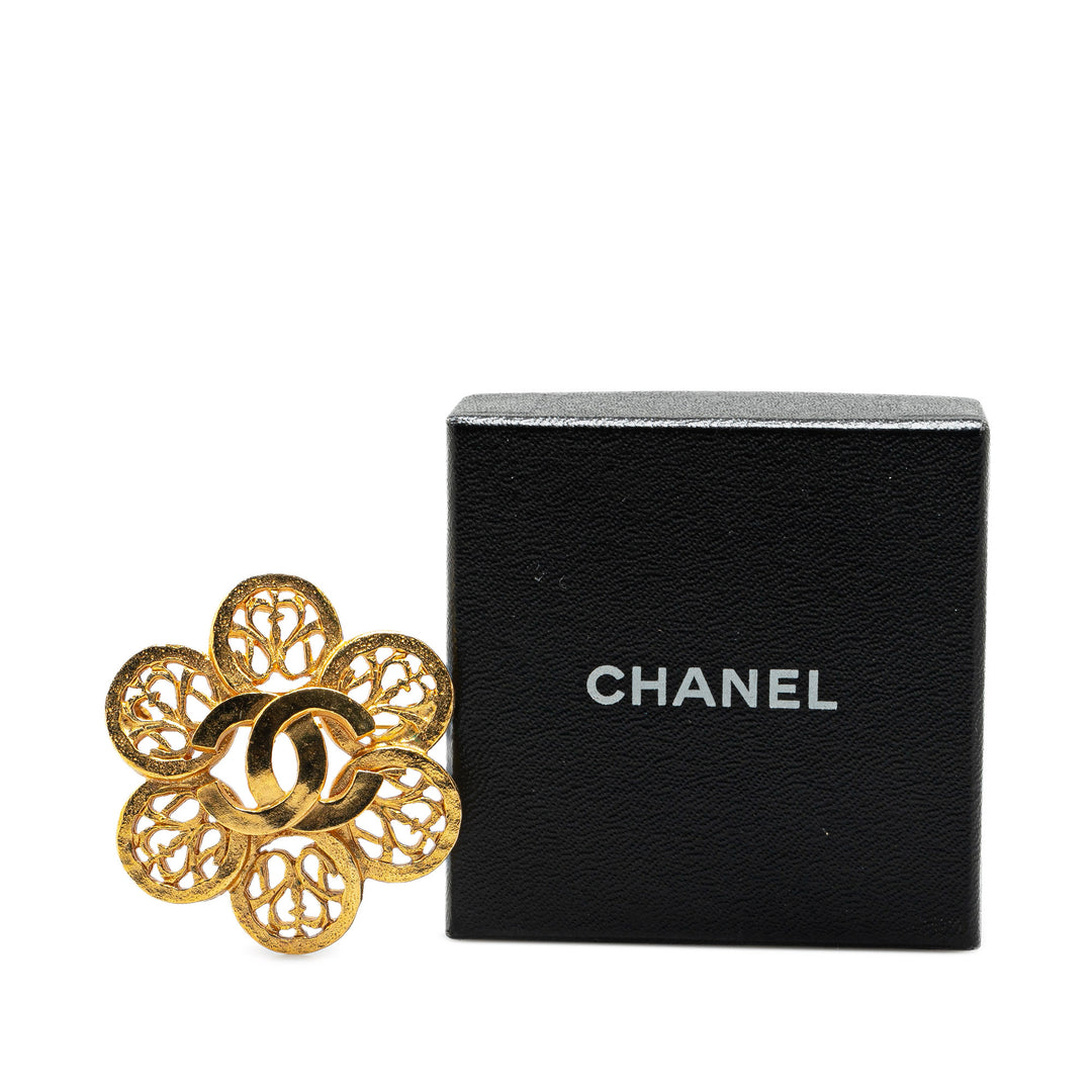 Chanel Gold Plated CC Flower Brooch Gold - GABY PARIS