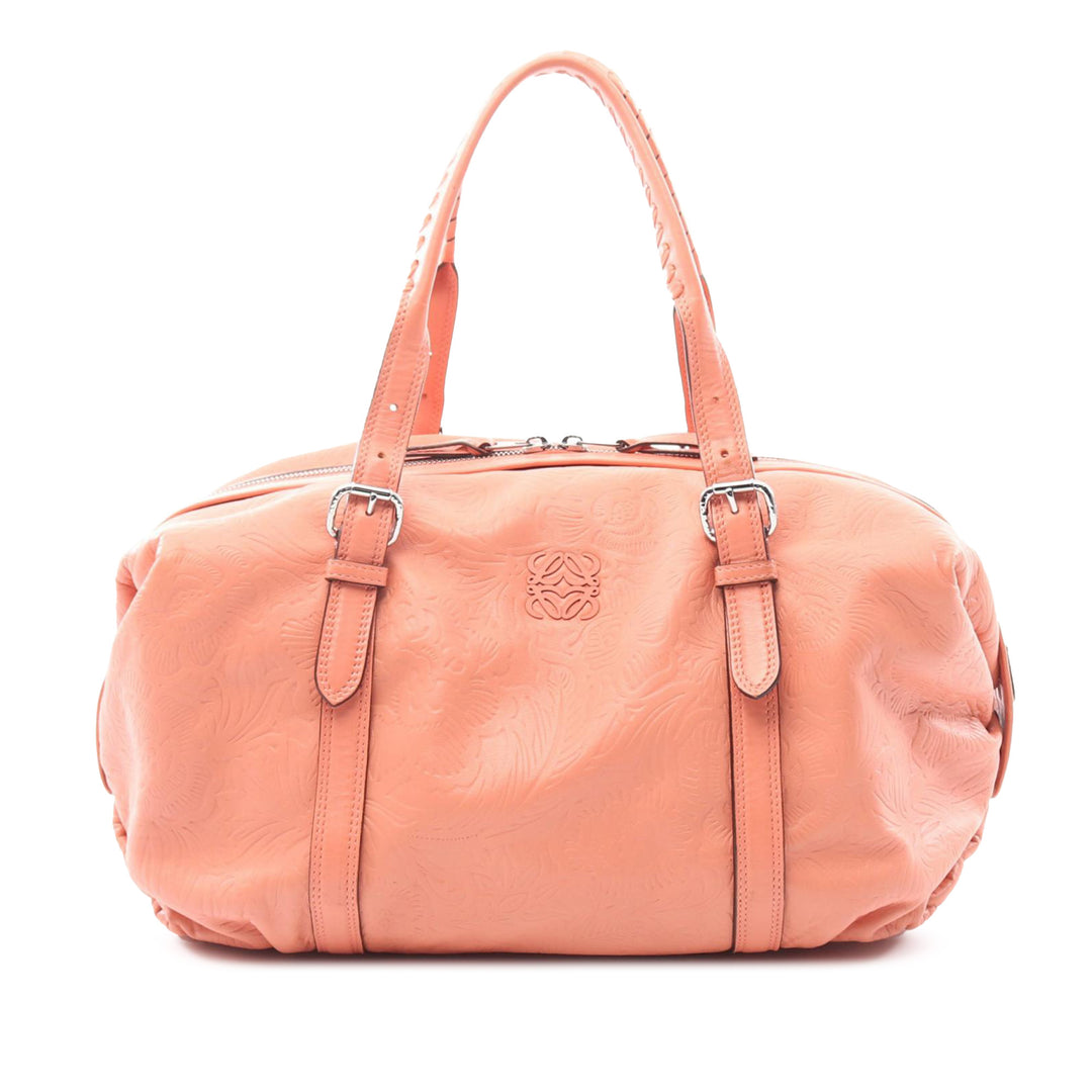 Embossed Leather Anagram Boston Bag Pink - Gaby Paris