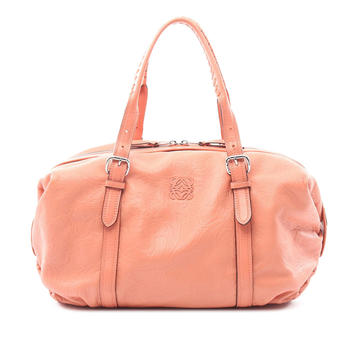 Embossed Leather Anagram Boston Bag Pink - Gaby Paris