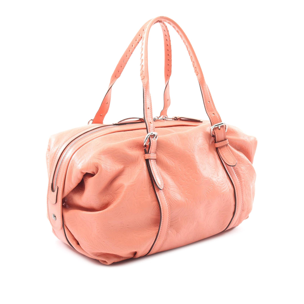 Embossed Leather Anagram Boston Bag Pink - Gaby Paris