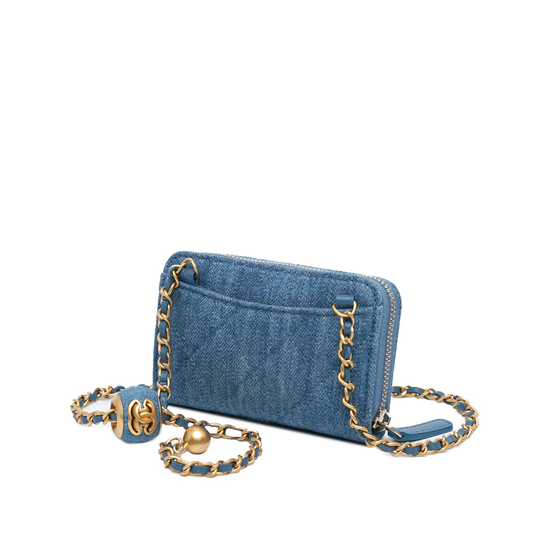 Mini Denim Pearl Crush Card Holder On Chain Blue - Gaby Paris