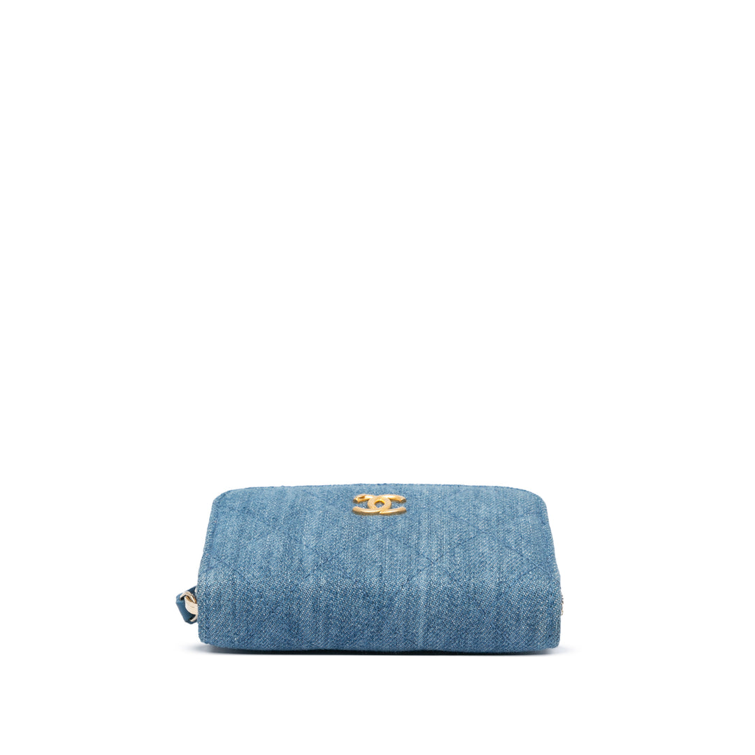 Mini Denim Pearl Crush Card Holder On Chain Blue - Gaby Paris