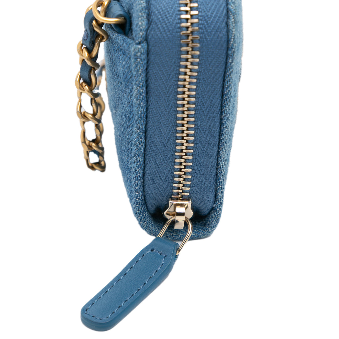 Mini Denim Pearl Crush Card Holder On Chain Blue - Gaby Paris